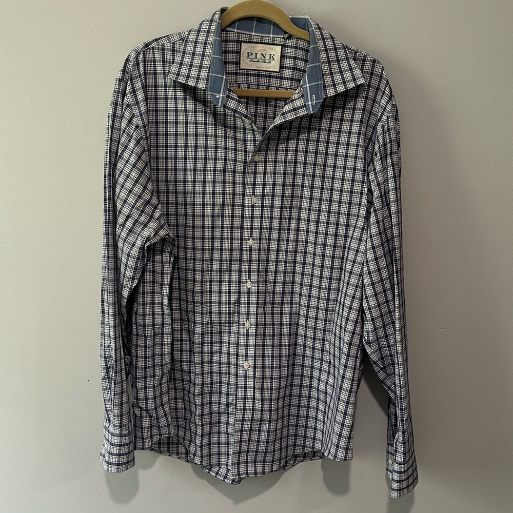 Thomas Pink Traveller Slimfit Me s Luxury Cotton Button Down Shirt 18